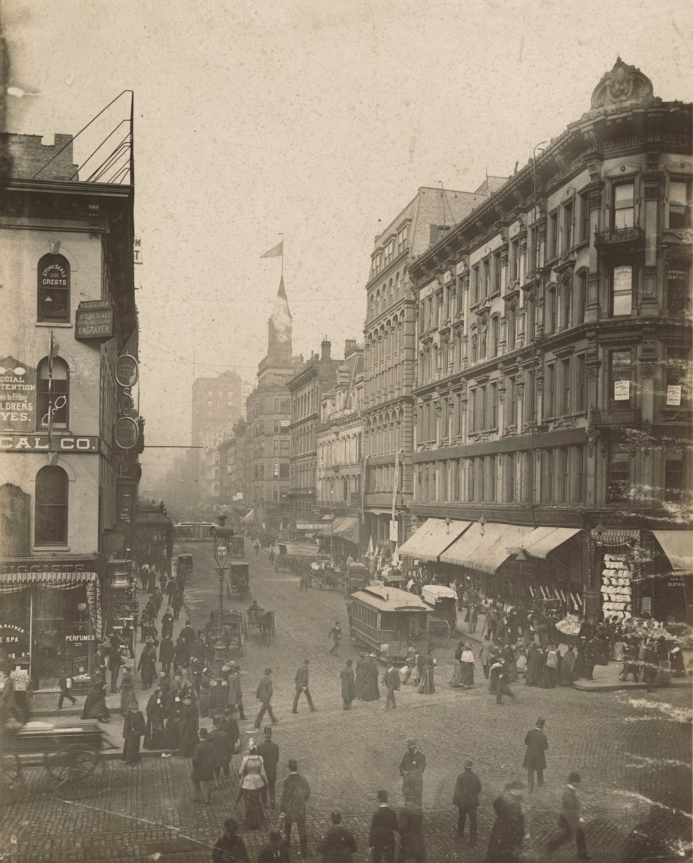 Kilátás a Madison Streetre a State Streetről nyugatra nézve, Chicago, 1889 alkotó: American School