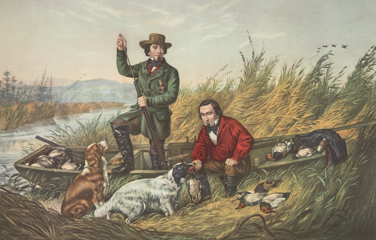 Vadkacsa lövöldözés, Egy jó napok sport, kocsma. 1852, Currier & Ives alkotó: American School