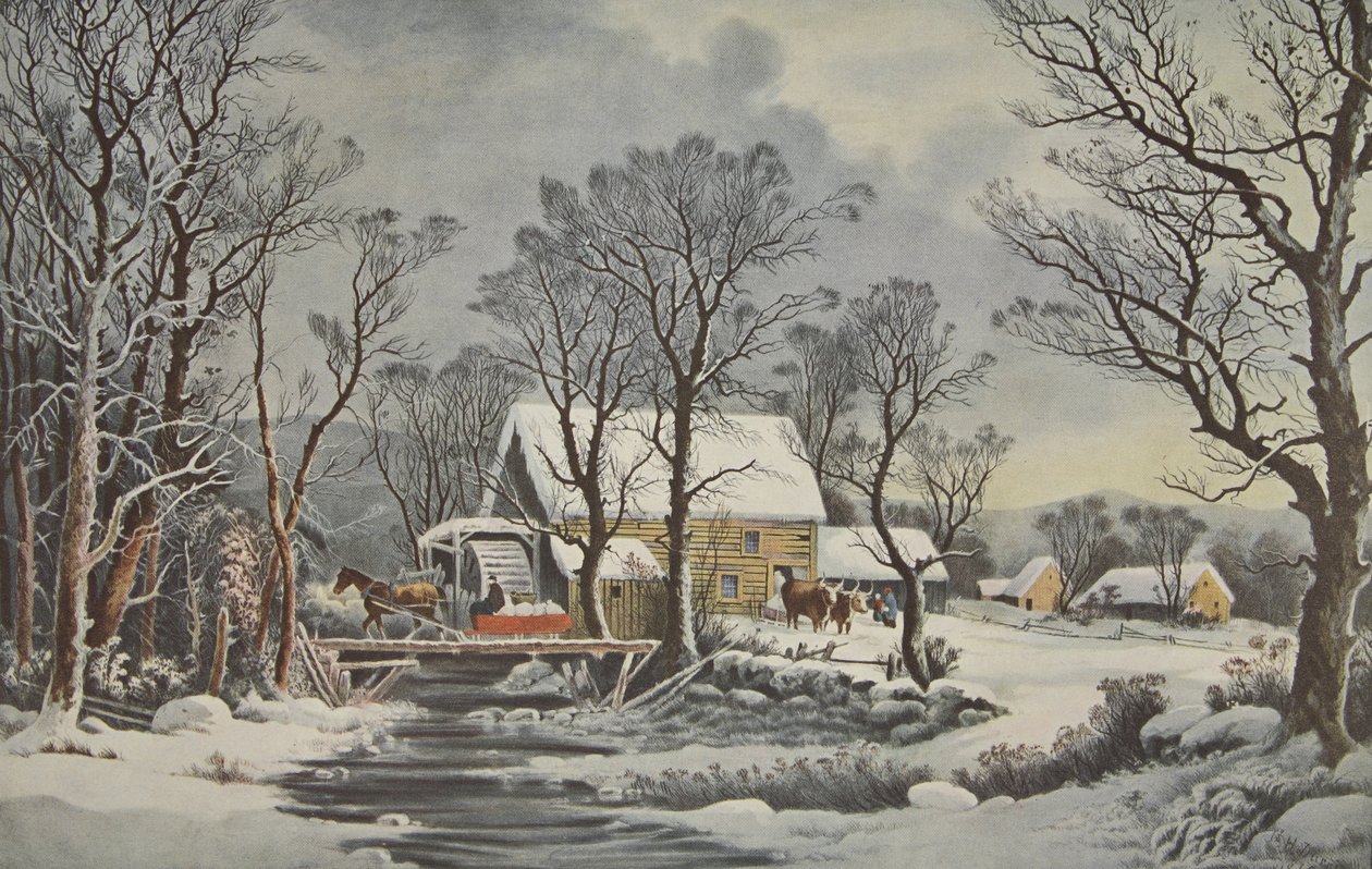 Winter In The Country - The Old Grist Mill, pub. 1864, Currier & Ives alkotó: American School