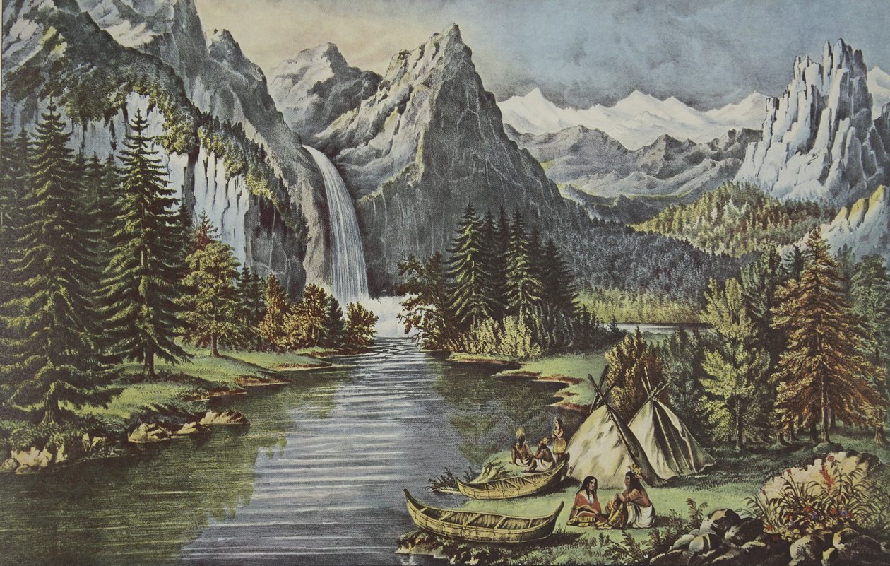 Yosemite Valley – Kalifornia, pub. 1866, The Bridal Veil Fall, Currier és Ives alkotó: American School