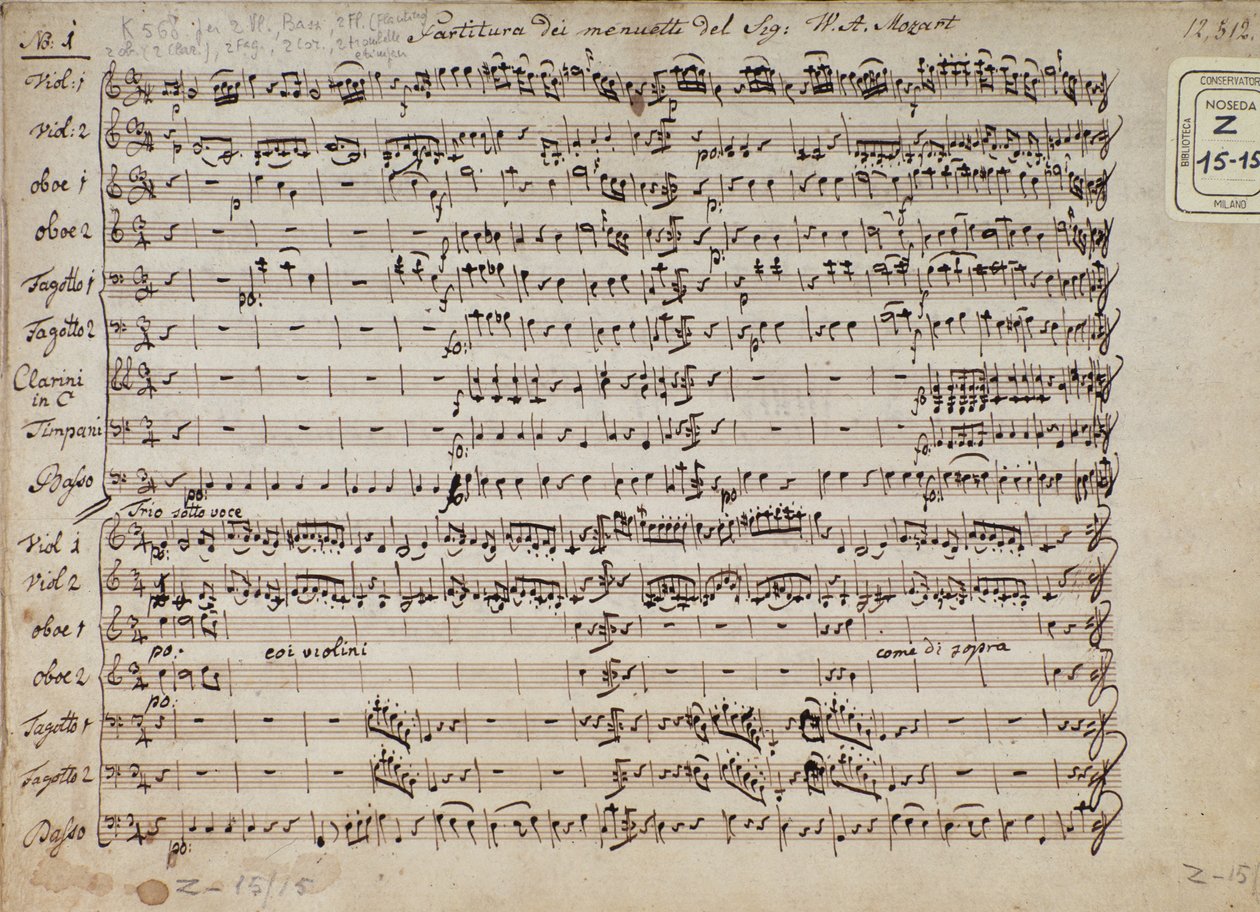 Wolfgang Amadeus Mozart (1756-1791) osztrák zeneszerző K 568 zongorára készült menüettek 5 kadenciájú kottájának oldala alkotó: Austrian School