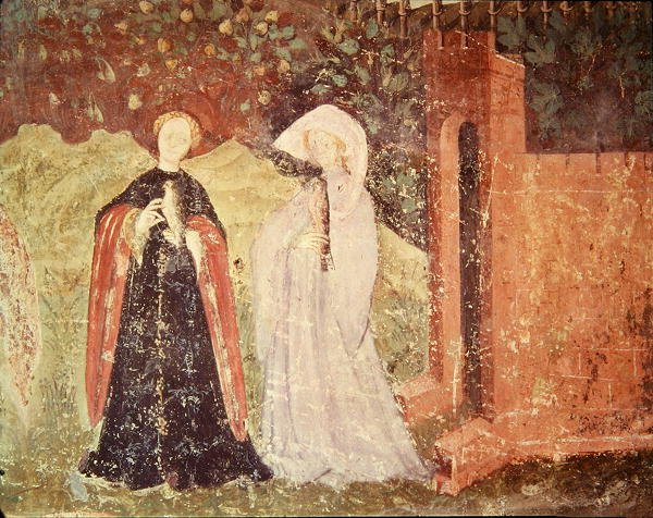 Június hónap, részlet két sétálni induló nőről, 1400 körül alkotó: Bohemian School