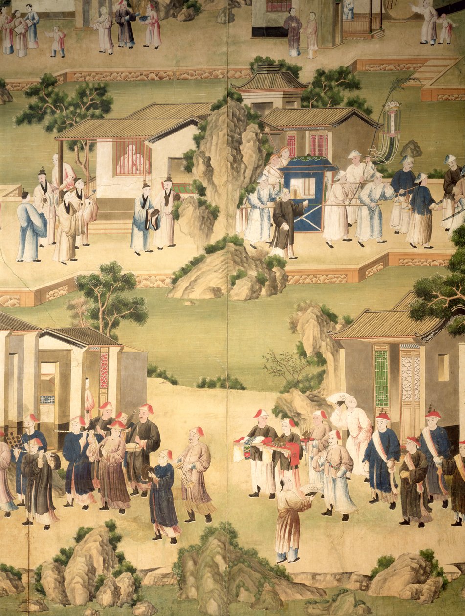 Temetési menetet ábrázoló tapétarészlet, 1780 alkotó: Chinese School