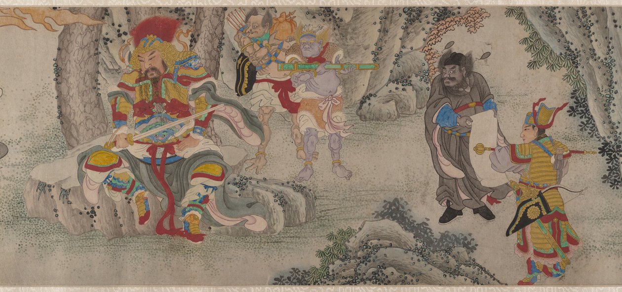 Démonok keresése a hegyekben, kézi tekercs, 1630 körül (tinta és színes papíron) alkotó: Chinese School