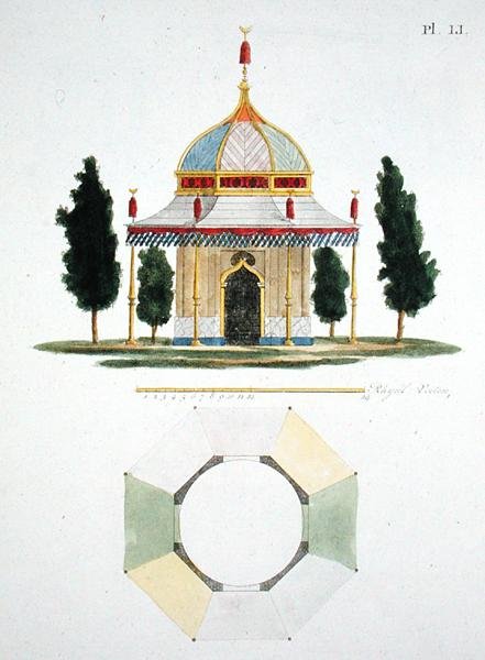 Tervezés egy hindu stílusú kerti épülethez, G. van Laar Magazine of Garden Gems-ből, 1802-ben (lásd még: 172961) alkotó: Dutch School