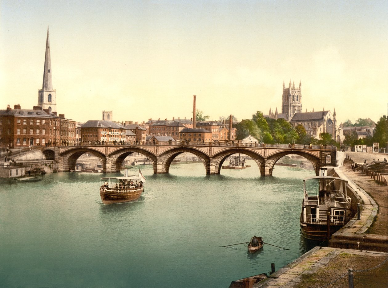 Worcester Bridge, Worcester, pub. 1890-1900 körül (kromolitográfia) alkotó: English Photographer