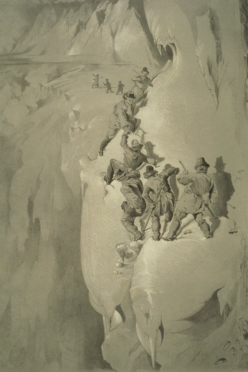 Veszélyes sarok, Tíz jelenet a Mont Blanc utolsó emelkedőjében, köztük öt kilátás a csúcsról, J.D.H. Browne, megjelent 1853 alkotó: English School