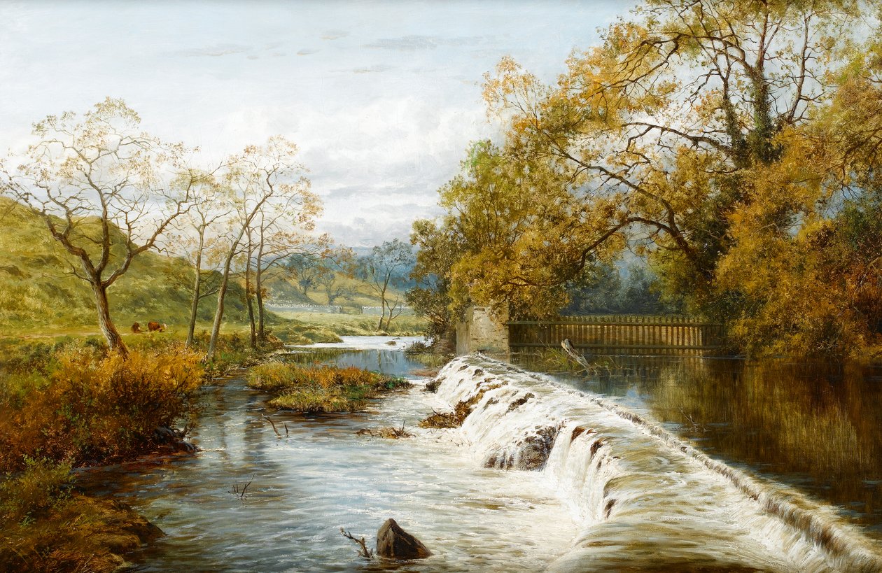 Túlfolyó gát egy malomtó mellett, 1880 körül alkotó: English School