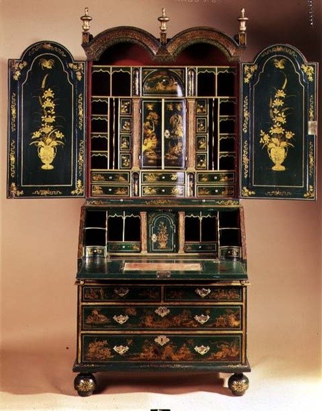 Bureau szekrény nyitott felső résszel, c.1710 (zöld lakk) alkotó: English School