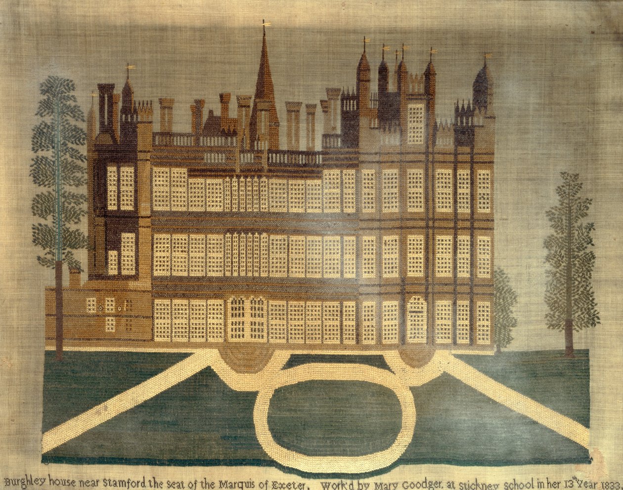 Burghley ház Stamford közelében, 1833 (keresztöltés vászonon) alkotó: English School