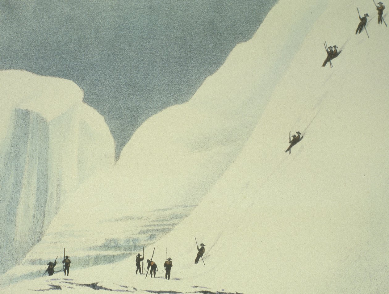 Leereszkedés a meredek hóról, Charles Fellows (1799-1860) A Mont Blanc csúcsáig való emelkedésről szóló narratívából, 1827 alkotó: English School