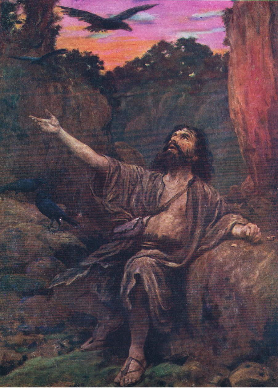 Illés és a hollók, a Thomas Nelson által kiadott Biblia Képeskönyvből, 1950 körül alkotó: English School