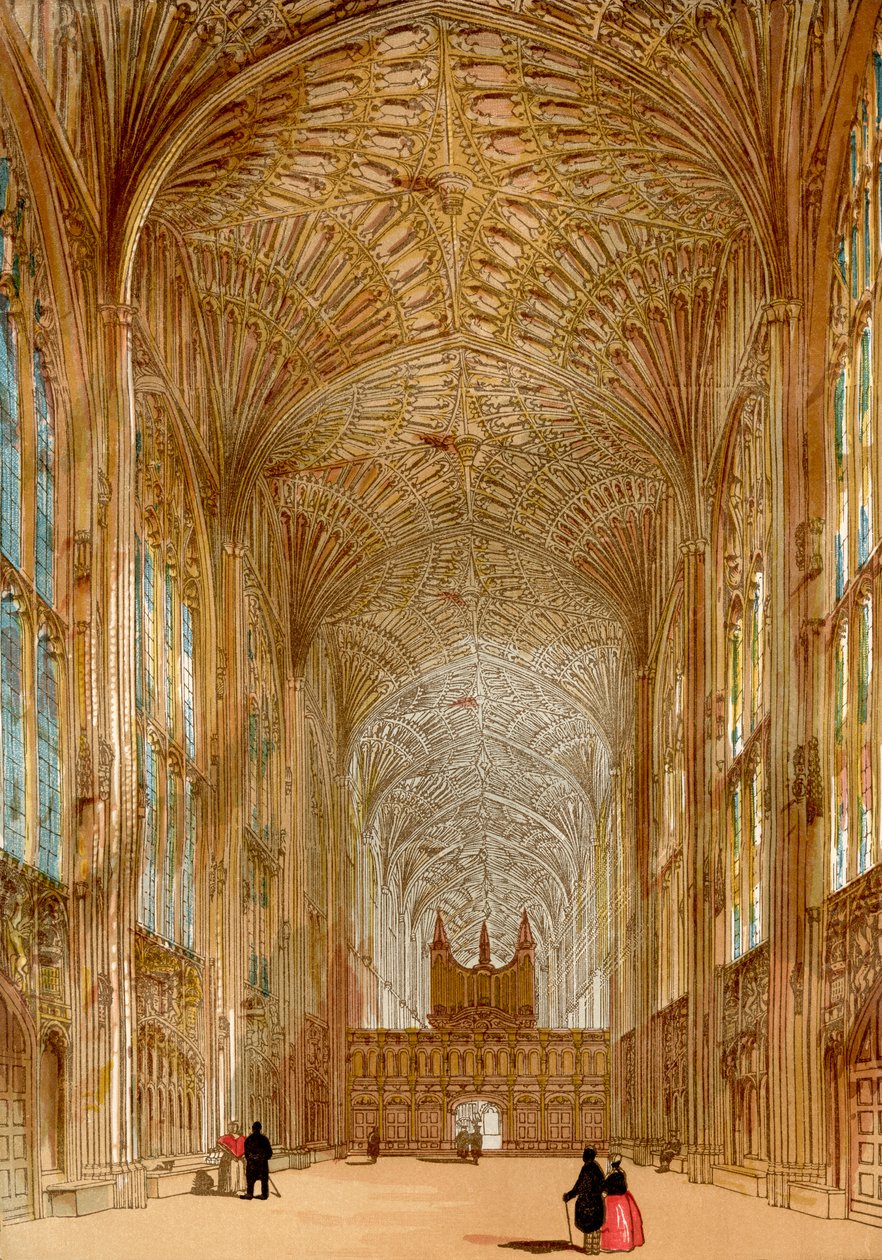 Kings College Chapel, Cambridge-i Egyetem, Cambridge, Anglia, Ó-Angliából: Képi Múzeum, pub. 1847 alkotó: English School