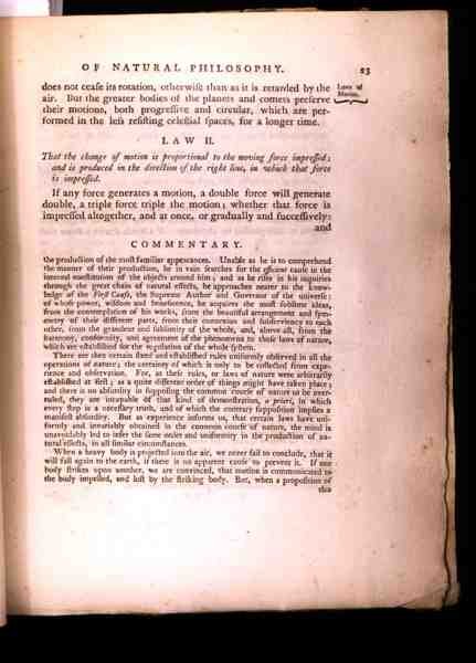 II. törvény, Sir Isaac Newton (1642-1727) The Mathematical Principles of Natural Philosophy I. kötetéből, 1777 (lásd: 136314) alkotó: English School