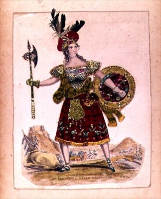 Mrs. Egerton Helen Macgregor szerepében, Rob Roy Macgregor felesége, Sir Walter Scott Rob Roy című regényének dramatizálásából, pub. A. Park, 1823 (metszet és kollázs) alkotó: English School