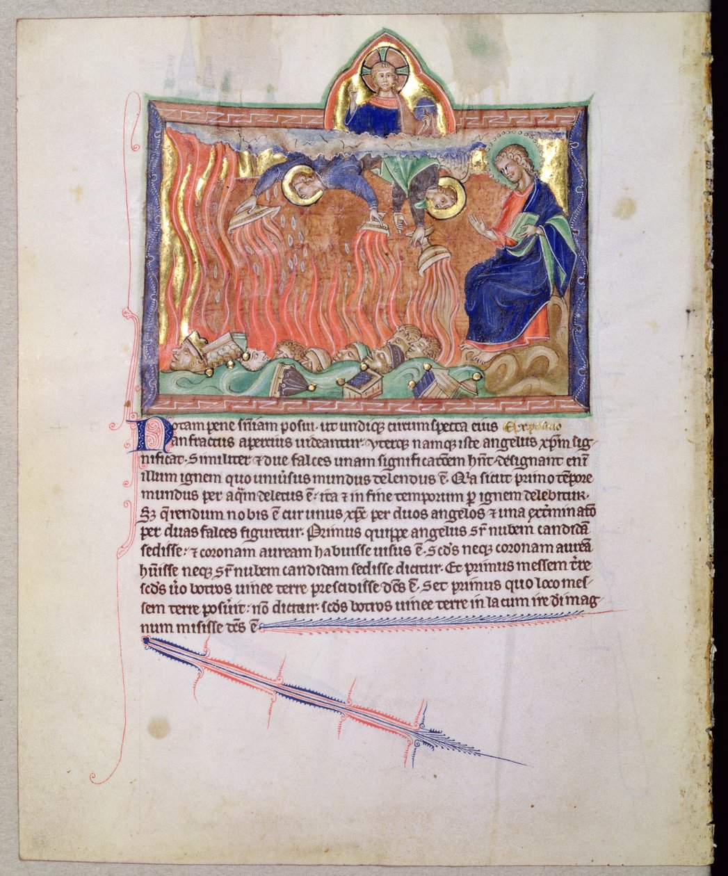 Ms L.A. 139-Lisboa fol.47v Arany tálak, amelyek tele vannak Isten földre ömlő haragjával, a gulbenki apokalipszisből, 1265-70 körül alkotó: English School
