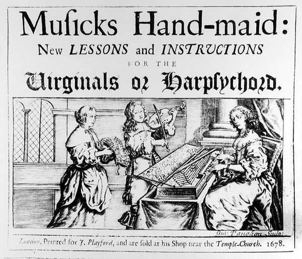 Zenék Hand-Maid: Új leckék és utasítások a Virginals vagy a csembaló számára, metszett Giuseppe Vaughan, 1678 alkotó: English School