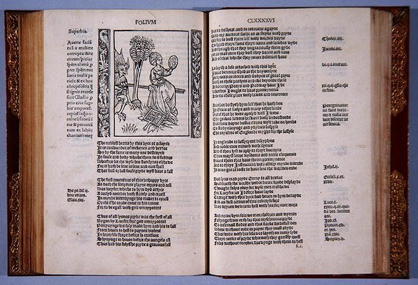 Az uralkodó büszkeségről, A jelenkor című könyvből, a The shyp of folys, Sebastian Brandt, nyomta Richard Pynson, 1509 (magasnyomás és fametszet) alkotó: English School