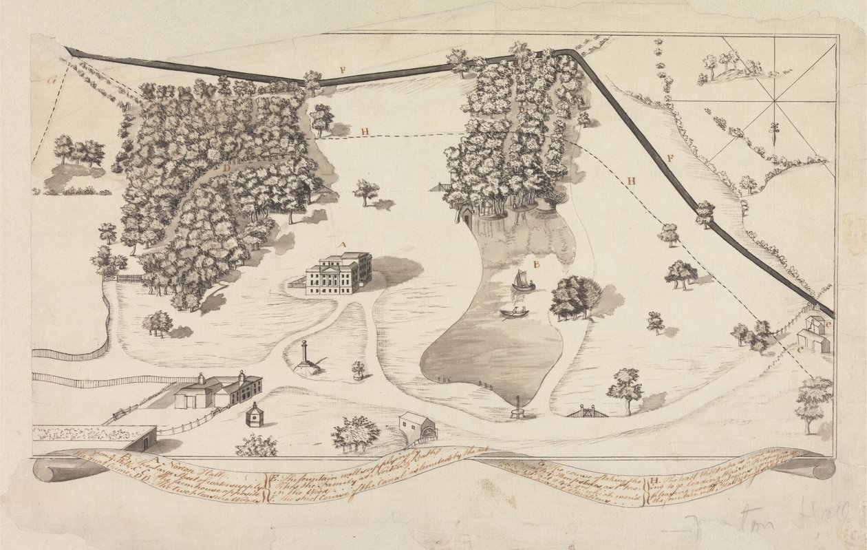 A Norton Hall parkjának terve, Norton Priory, 1750-60 körül (toll és fekete tinta, szürke tus, papír) alkotó: English School