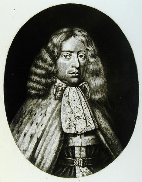 George, Berkeley grófjának (1628-98) portréja, amelyet Richard Earlom (1743-1822) és Charles Turner (kb. 1773-1857) metszett az Illustrious Characters in British History-ból (mezzotint) alkotó: English School