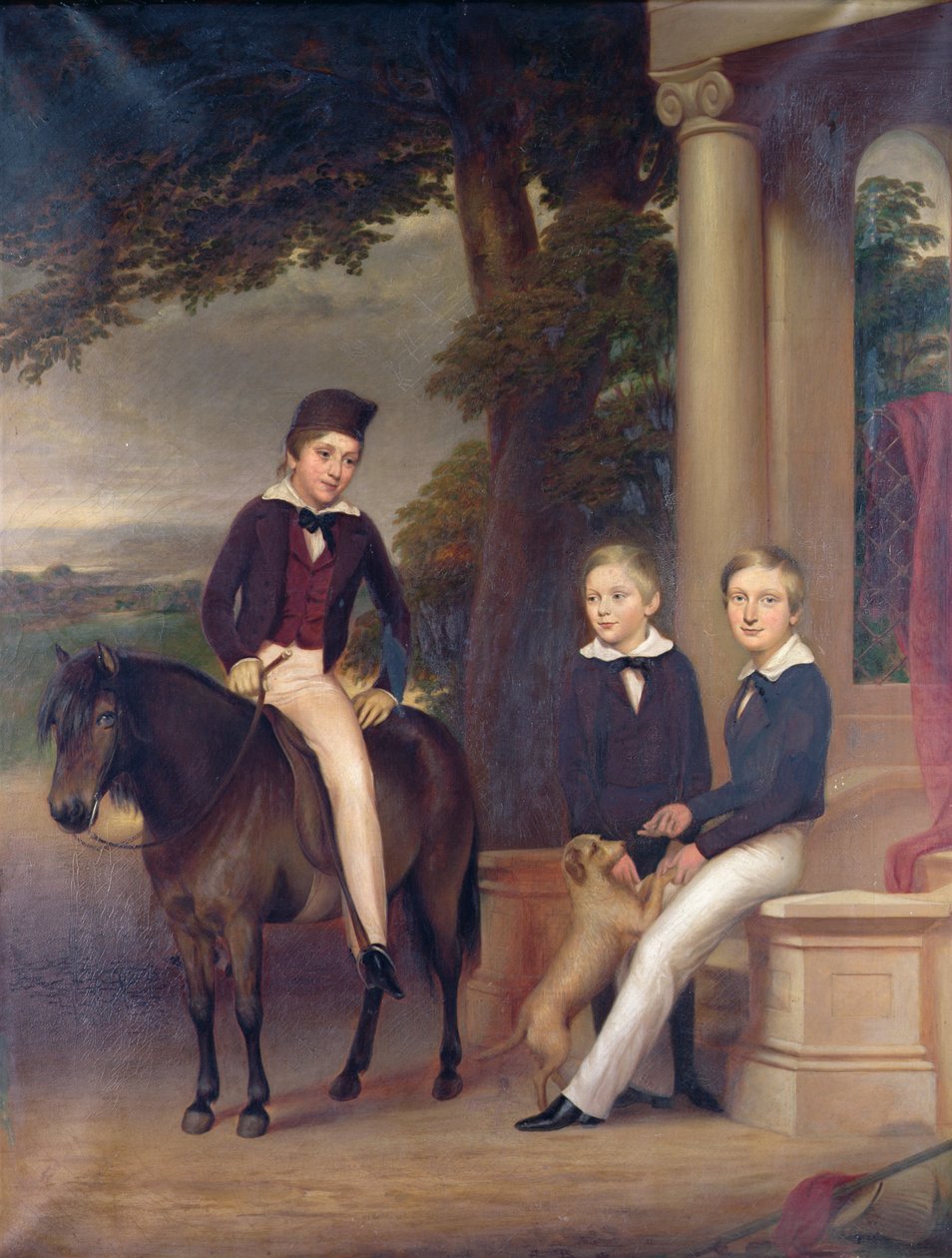 John, George és Thomas Gladstone portréja kedvenc házi kedvenceikkel, 1840 körül alkotó: English School