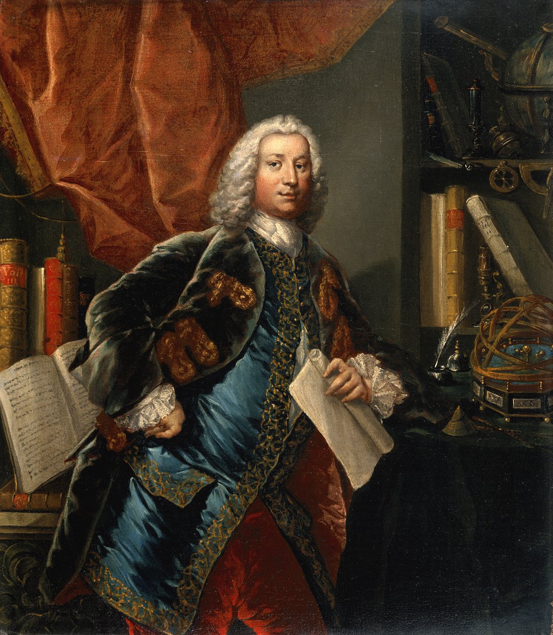 Egy úriember portréja a dolgozószobájában tudományos műszerekkel, 1750 körül alkotó: English School