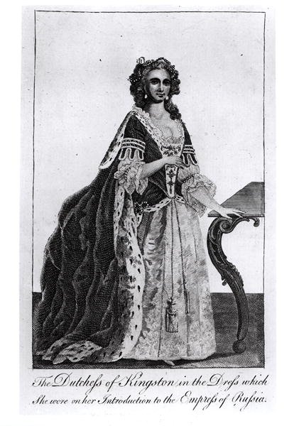 Kingston hercegné (1720-88) abban a ruhában, amelyet az orosz császárné bemutatásakor viselt alkotó: English School