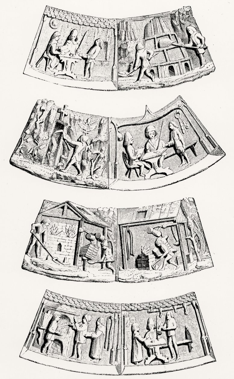 Nemesfémöntöde, darabok a genti ötvösök vezető tagjának ünnepi gallérjában, illusztráció a középkori és a reneszánsz tudomány és irodalomból, írásbeli alkotó: English School