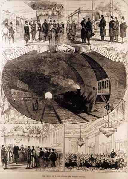 A walesi herceg megnyitja a Mersey-alagutat, a The Illustrated London Newsból, 1886. január 30. alkotó: English School