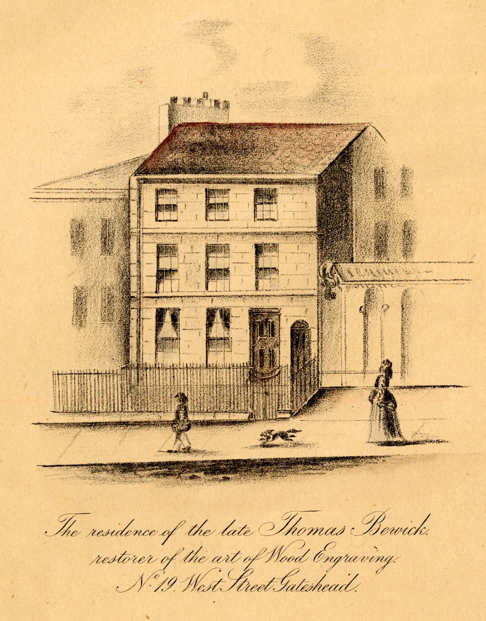 A néhai Thomas Berwick rezidenciája, No. 19, West Street, Gateshead (fametszet) alkotó: English School