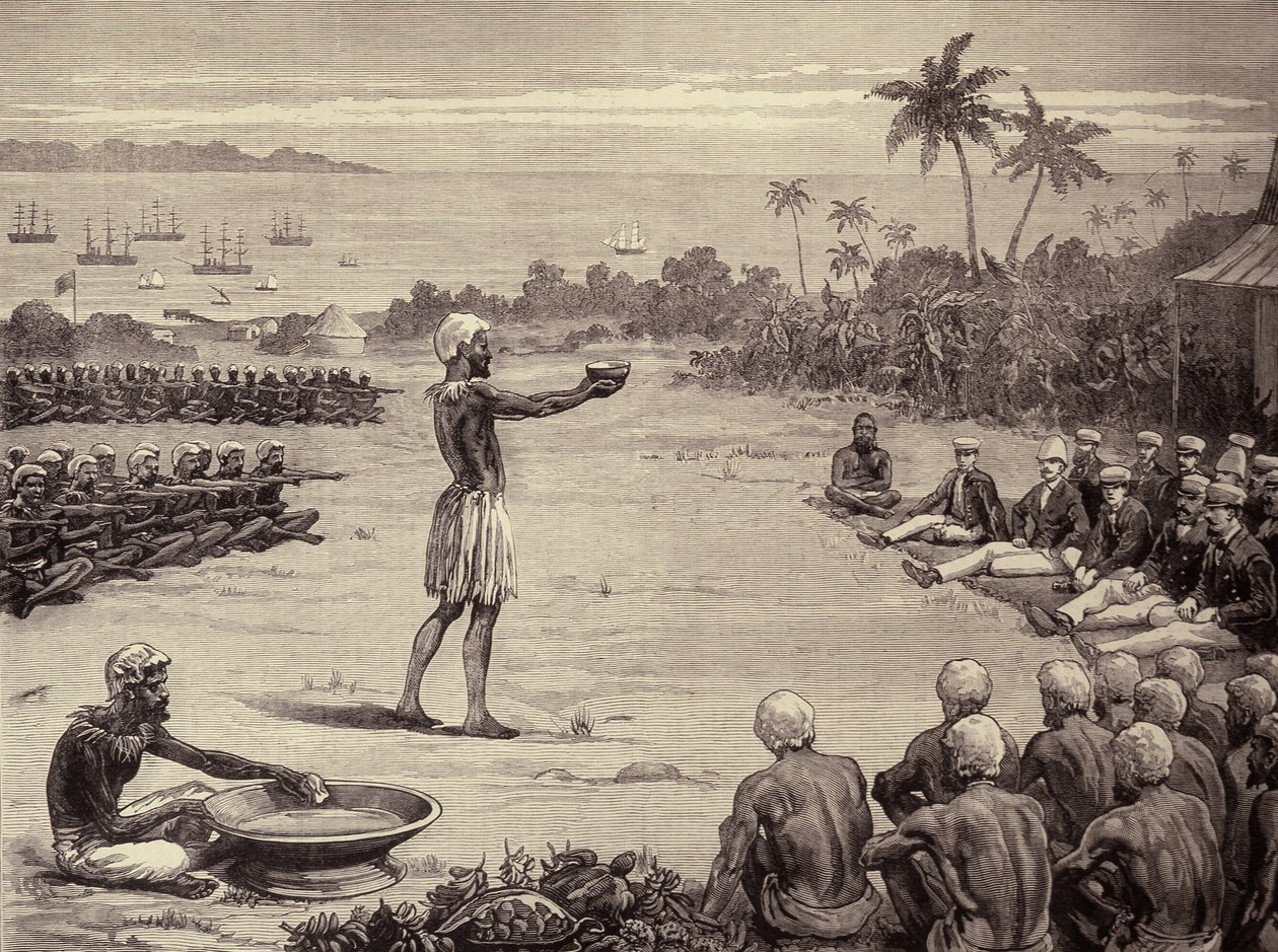 Tengerészek hercegei a Fidzsi-szigeteken: A Yangona megigézése, avagy Kava Bowl, az Illustrated London Newsból, 1882. január 7. alkotó: English School