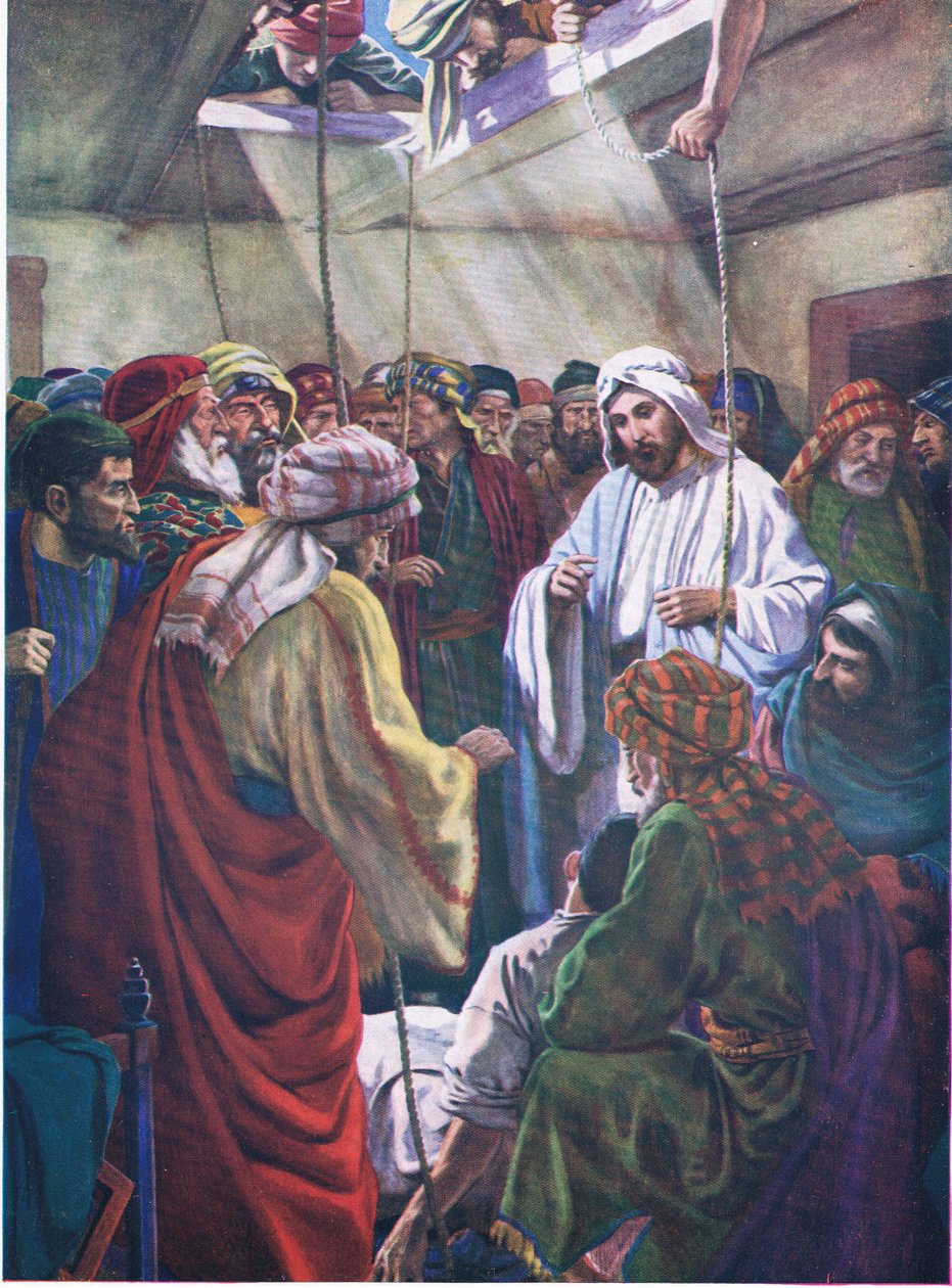 A férfi a négy baráttal, a Thomas Nelson által kiadott Biblia Képeskönyvből, 1950 körül alkotó: English School