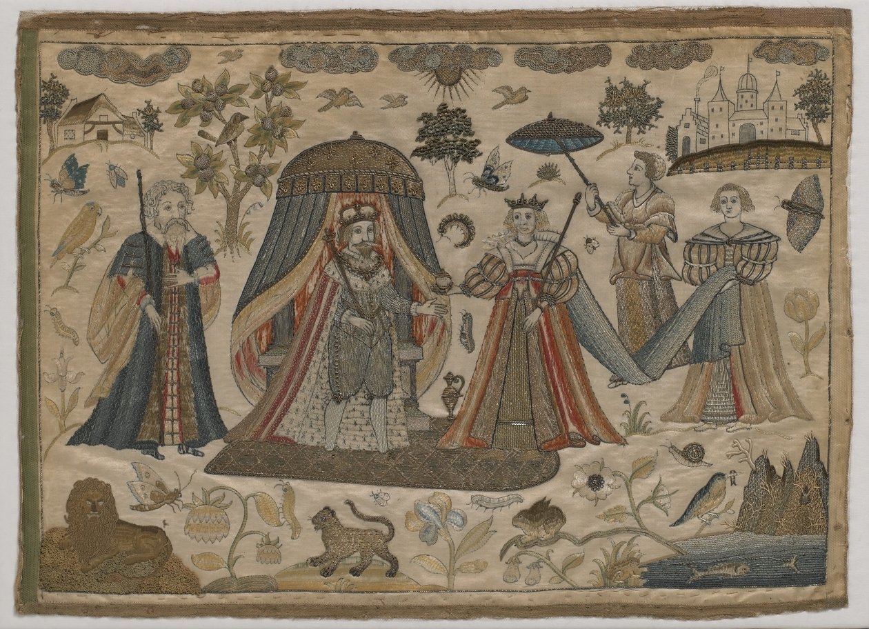 Salamon király és Sába királynője találkozása, 1650 körül (lapos selyemhímzés) alkotó: English School