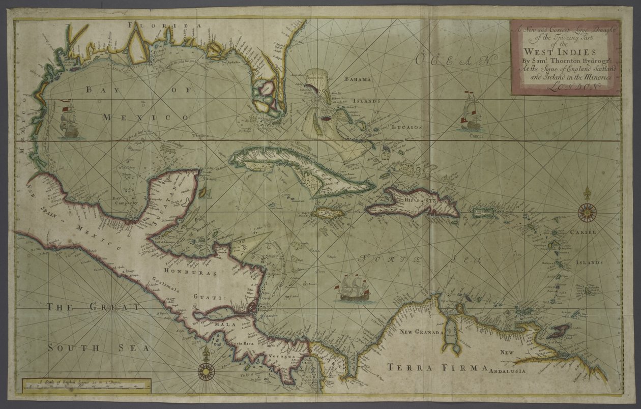 Nyugat-Indiák kereskedési térképe, 1707 (kézzel színes nyomtatás) alkotó: English School