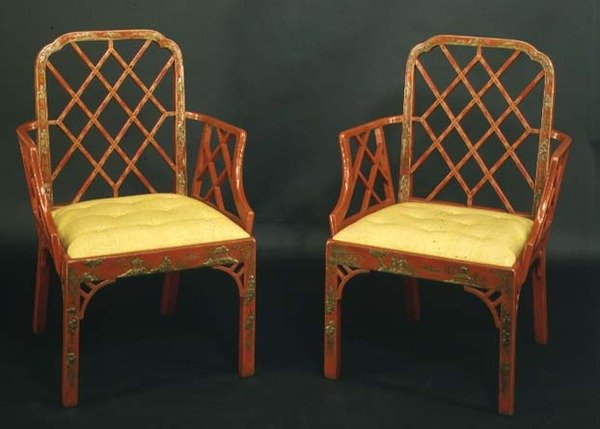 Két kínai Chippendale fotel, 1760 körül (piros lakk) alkotó: English School