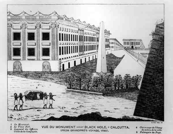 Kilátás a kalkuttai fekete lyuk emlékművére, a Grandpres Voyage-ból, 1790 alkotó: English School