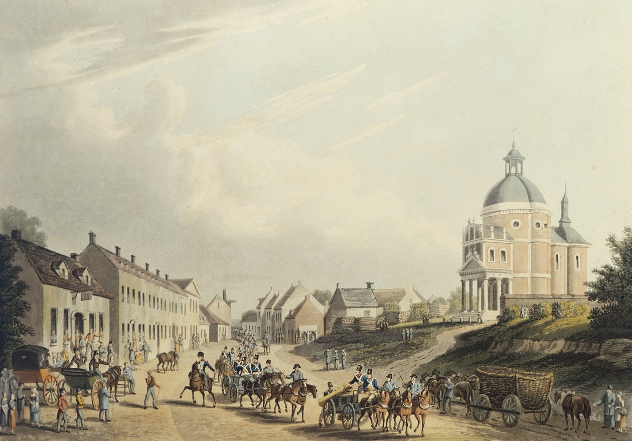 Waterloo. A francia ágyú átadása a csatatérről, 1815. július 24-én (akvatinta) alkotó: English School