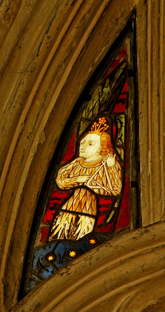 Angyalmuzsikust ábrázoló ablak a háromszögben, a Beauchamp-kápolnában, Saint Marys-ben, Warwickben alkotó: English School