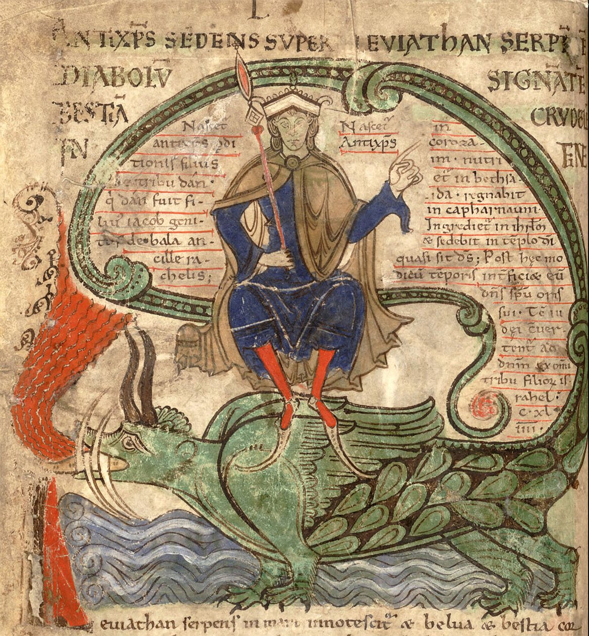 Anti-Krisztus egy Leviatánon ülő Liber Floridusból, Lambert de Saint-Omer, 1120 alkotó: Flemish School
