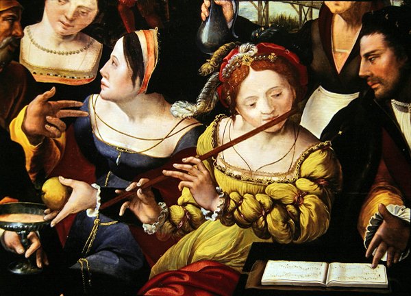 Galante jelenet Párizs kapujában, egy fuvolaművész részlete (216104 részlet) alkotó: Flemish School