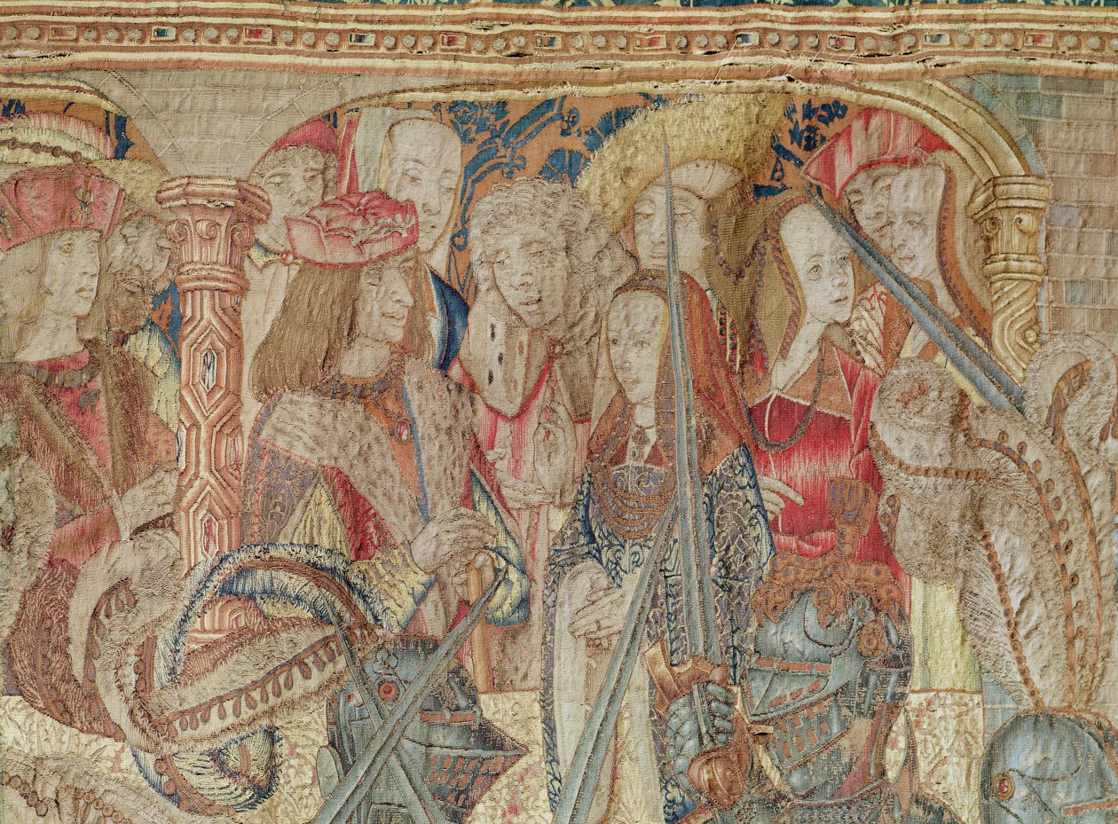 The Tournament, függőleges szövőszék a brüsszeli műhelyből, a tribün részlete VII. Károly (1470-98) és Bretagne-i Anne (1477-1514) 1497 körül (lásd még: 156549) alkotó: Flemish School