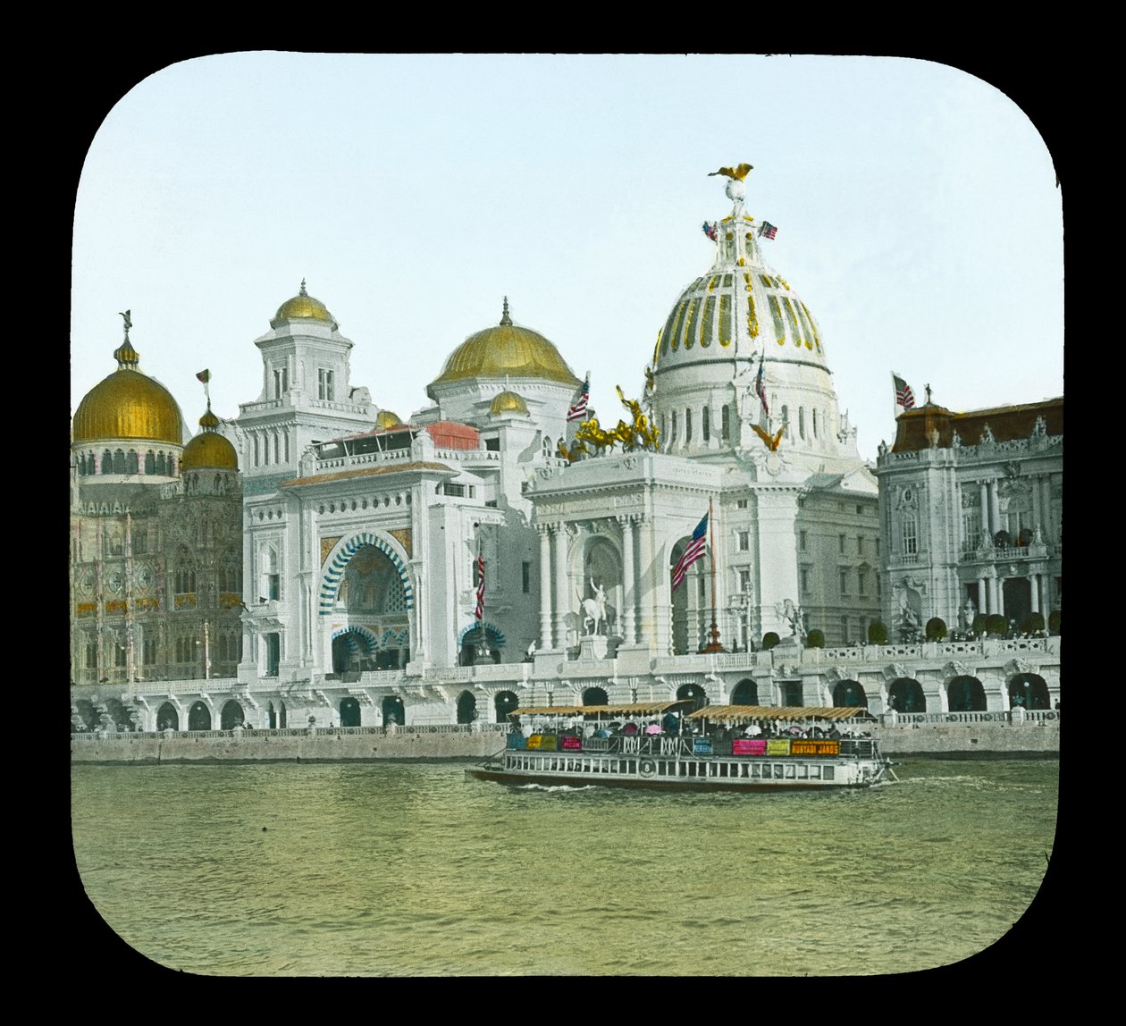 Párizsi kiállítás: Quai des Nations, az Oszmán pavilon és az Egyesült Államok pavilonja, 1900 (lámpás csúszda) alkotó: French Photographer