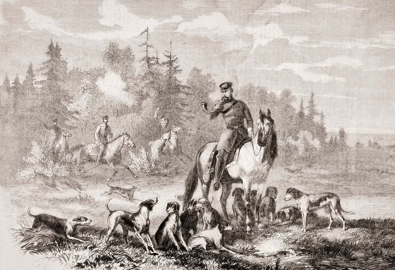 II. Sándor farkasokra vadászik Szentpétervár közelében, az LUnivers Illustré-ből, 1866 alkotó: French School