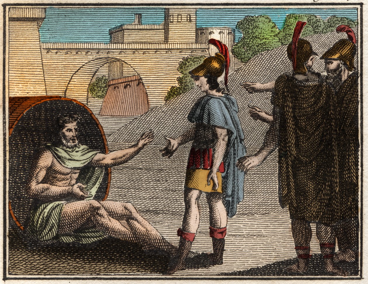 Nagy Sándor (Macedón III. Sándor (Kr. e. 356-323) meglátogatja a szinopei Diogenészt (i. e. 410-c. 320), görög cinikus filozófus. alkotó: French School
