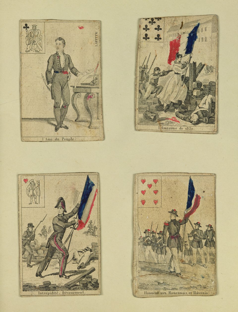 Négy játékkártya 1830. július hőseinek emlékére alkotó: French School