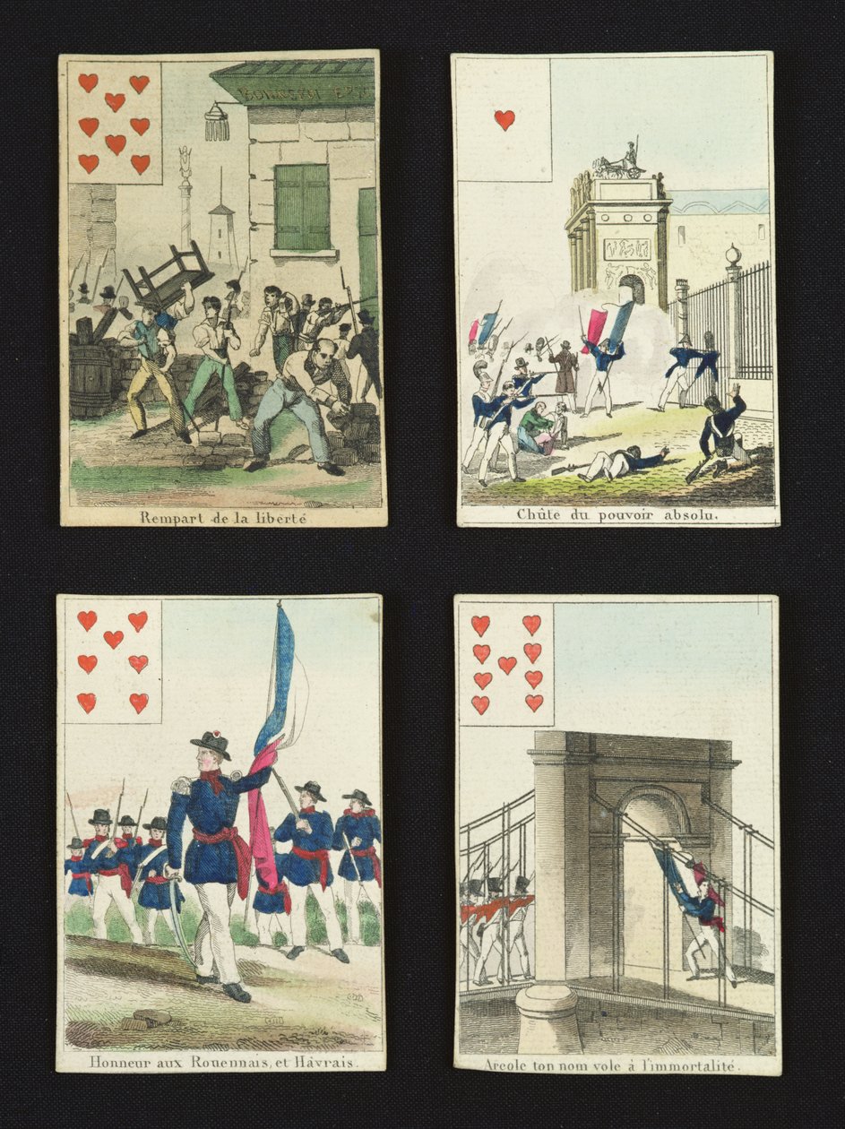 Négy játékkártya 1830. július hőseinek emlékére alkotó: French School