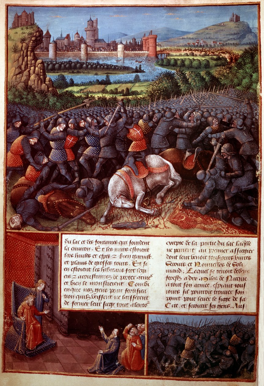 Fr 5594, f.37v Csatajelenet, a Passages faits Outremerből, írta Sebastian Marmoret, 1490 körül alkotó: French School