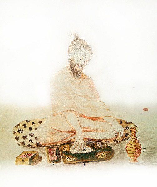 Indian Missionary Eating, 1688 (színes metszet) alkotó: French School