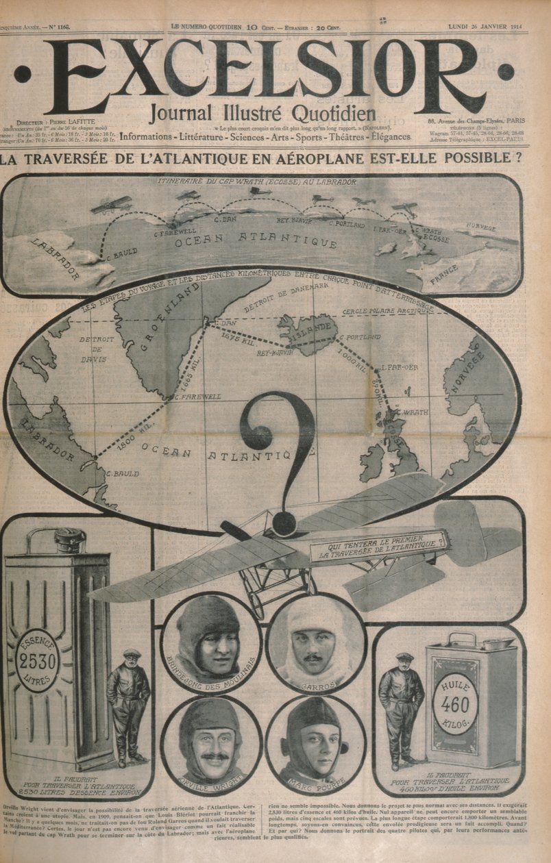 Lehetséges-e repülővel átkelni az Atlanti-óceánon?, az Excelsior magazin borítója, 1914. október 26. alkotó: French School