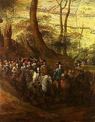 II. Lajos (1621-86), Bourbon, Enghien hercege, a várost ostromló lovasok között, 1647 körül alkotó: French School